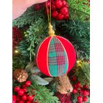 Jogo 4 Bolas Decoradas de Natal Vermelho Xadrez Verde 10cm Cromus