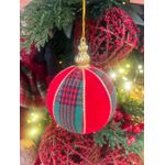 Jogo 6 Bolas Decoradas De Natal Vermelho Xadrez Verde 8cm