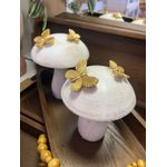 Escultura Decorativa Poliresina Cogumelo Off White Dourado 13,7cm 11,8d