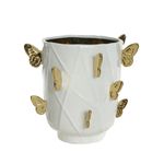 Vaso Borboletas Em Cerâmica Branco E Dourado