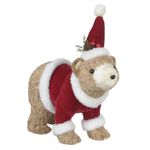 Urso Roupa Veludo com Touca Vermelho Palha 30cm Luxo