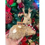 Rena Enfeite Natal Palha Sentada Com Cachecol Listras 20cm