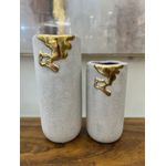 Vaso Cinza Com Dourado Melted Texturizado Em Cerâmica 26cm Cinza