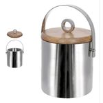 Balde De Gelo Com Tampa Em Aço Inox E Madeira Maciça 1,5 L Inox