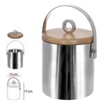 Balde De Gelo Com Tampa Em Aço Inox E Madeira Maciça 1,5 L Inox