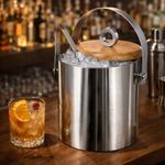 Balde De Gelo Com Tampa Em Aço Inox E Madeira Maciça 1,5 L Inox