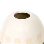 Vaso Decorativo Cerâmica Branco E Listras Verde E Off 26cm