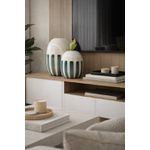 Vaso Decorativo Cerâmica Branco E Listras Verde E Off 26cm