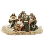 Cenário Presépio em Resina com Palha Verde e Dourado 45x30x30cm