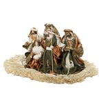 Cenário Presépio em Resina com Palha Verde e Dourado 45x30x30cm