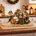 Cenário Presépio em Resina com Palha Verde e Dourado 45x30x30cm