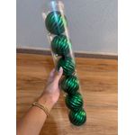 Tubo 6 Bolas De Natal Decoradas Gomo Perolada Verde 8cm