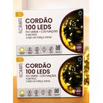 Pisca Cordão De Natal 8m 100 Led Cordão 8 Funções Branco Quente 220V