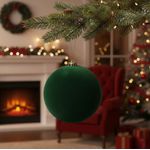 Bola De Natal Grande Veludo Verde 1 Unidade 15cm