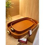 Bandeja Decorativa em Pu Caramelo Detalhe Dourado 33cm