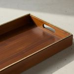 Bandeja Decoração Madeira Detalhe Dourado Com Alça 40cm