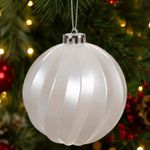 Tubo 3 Bolas De Natal Decoradas Gomo Branco Fosco 12cm