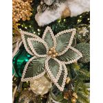 Flor Natalina Veludo Verde Costura Berry Dourado Luxo Natal
