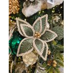 Flor Natalina Veludo Verde Costura Berry Dourado Luxo Natal