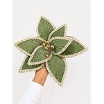 Flor Natalina Veludo Verde Costura Berry Dourado Luxo Natal