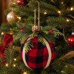 Jogo 4 Bolas Enfeite Árvore Natal Vermelha Xadrez Preto 10cm