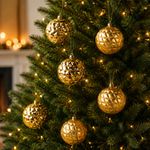 Jogo 6 Bolas Losango Dourado 8cm Cromus Natal Fosco E Brilho