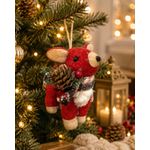 Enfeite Natal Rena Em Pé Pendurar Cachecol Vermelha 11cm