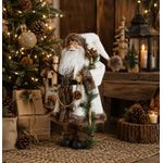 Papai Noel Rustico Presente E Pinhas Branco Marrom 45cm Luxo Natal