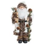 Papai Noel Rustico Presente E Pinhas Branco Marrom 45cm Luxo Natal