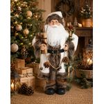Papai Noel Rustico Presente E Pinhas Branco Marrom 45cm Luxo Natal