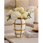 Vaso Branco Linhas Texturizadas Gold Dourado 23cm