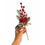 Galho Decorativo Natal Pick Berry Com Pinha 30cm