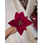 Flor Natalina Bico Papagaio Veludo Vermelho Berry Dourado
