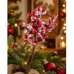 Galho Natalino Pick Berry Nevado Vermelho Decoração Natal