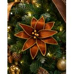 Flor Natalina Bico De Papagaio Veludo Marrom Com Dourado