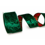 Fita Natalina Aramada 9,14m Dupla Face Verde Xadrez 6,3cm Veludo