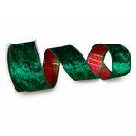 Fita Natalina Aramada 9,14m Dupla Face Verde Xadrez 6,3cm Veludo