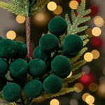 Galho Grande De Natal Berry Bolas Verdes Veludo 68cm