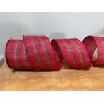 Fita Natalina Aramada 6,3cm Xadrez Vermelho E Verde 9,14m