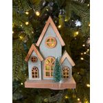 Enfeite De Natal Casinha Decorativa Madeira E Led Verde 16cm