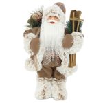 Papai Noel em Pé Esquiador com Presentes Marrom Xadrez 45cm