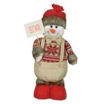 Boneco de Neve Natal em Pé Vermelho e Bege 36cm