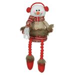 Boneco de Neve Natal Sentado Vermelho Bege 35cm
