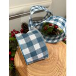 Fita Natalina Aramada 6,3cm Xadrez Azul E Branco 9,14m