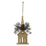 Enfeite Natal Dourado com Brilho Casa Pendurar com Pinha 15cm