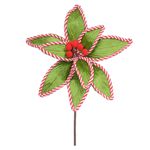 Flor Natalina Poinsetia Verde Veludo C Vermelho E Branco