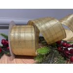 Fita Natalina Aramada 6,3cm Cetim Dourado Glitter 9,14m