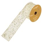 Fita Natalina Aramada 6,3cm Branco Brilho Dourado 9,14m
