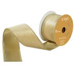 Fita Natalina Aramada 6,3cm Veludo Dupla Face Dourado 9,14m Perola