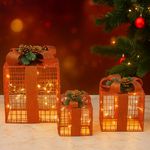 Caixa De Presente Decorativa De Natal 3 Peças Vermelho com Pinhas